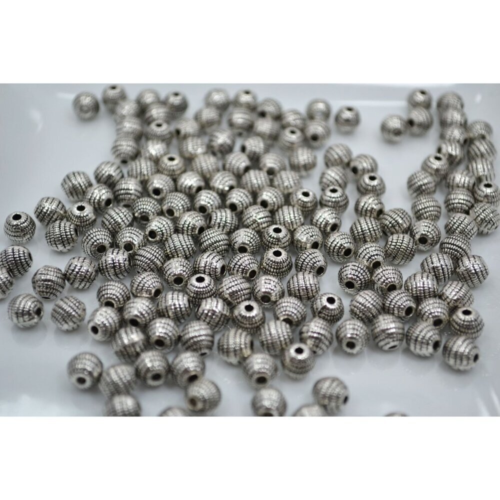50 Pcs Textured Silver Tone Pewter Spacer Beads – 7mm Round with 1.5mm Hole